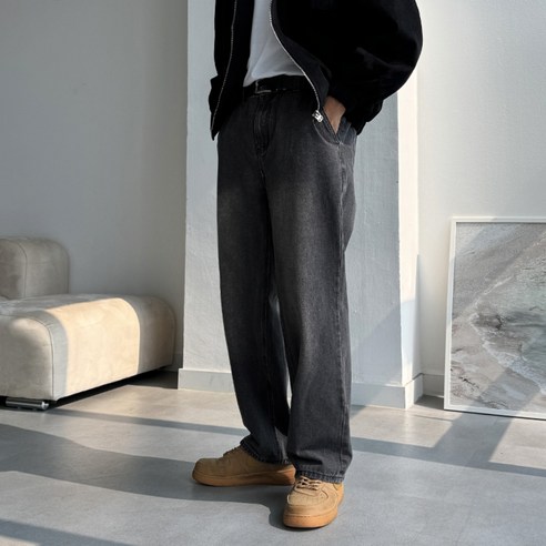 남자 세미와이드 샌드워싱 뒷밴딩 데님 청바지 팬츠 빅사이즈 후기 분석 - 뒷면 밴딩 처리