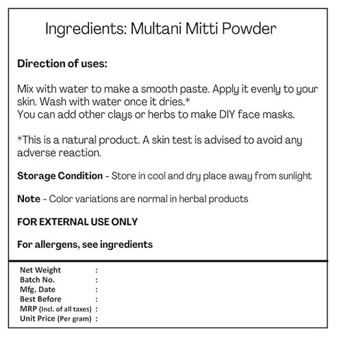 H&C Herbal Ingredients Expert Natural Fullers Earth Multani Mitti Powder 227g 이미지 3