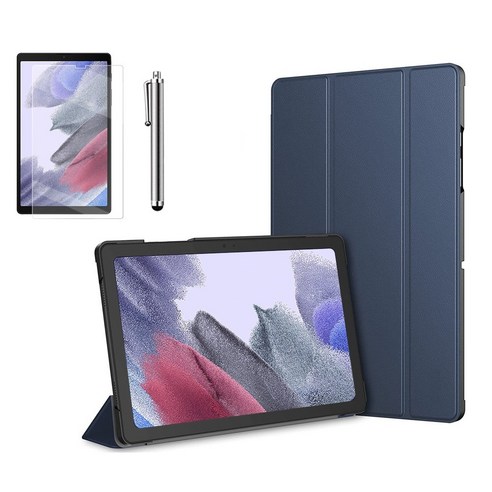 갤럭시탭A7 라이트 Lite 8.7 호환 슬림 북커버 케이스 스탠드+액정필름+터치펜 SM-T220N T225N 케이스나라, 네이비, 기본 케이스
