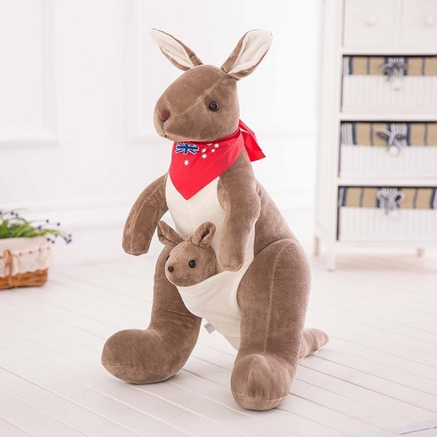 헤일리마켓 호주 캥거루 인형 애착 봉제 인테리어 선물, 1개, 브라운(레드스카프), 32cm