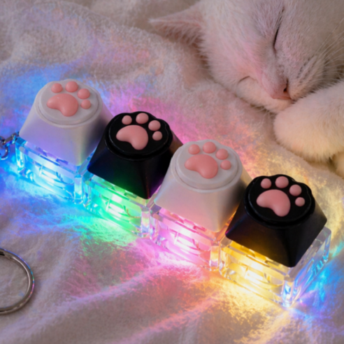 키캡하우스 LED 고양이 발바닥 키보드 키캡 열쇠고리, 화이트블랙, 1개