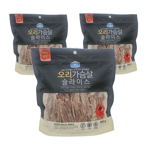 벨버드 순살 슬라이스 강아지 건조간식, 오리가슴살, 250g, 3개