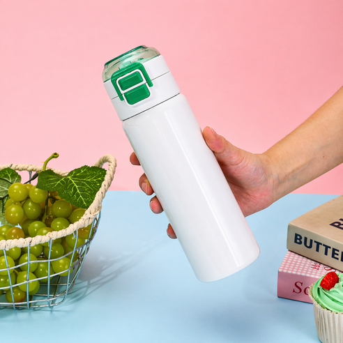 레디박스 스텐 316 고급 2단 원터치 텀블러 보온보냉 빨대포함, 1개, 500ml, 화이트