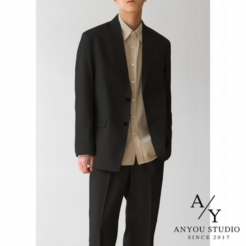 ANYOU 남성용 사계절 캐주얼 정장 데일리 기본핏 검정정장 경량 사계절 슬림핏 수트 자켓 코트