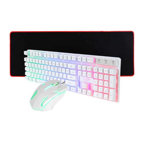 지클릭커 게이밍 키보드 마우스 GMK-180 With 장패드 파스텔톤 노트북 PC 맥 윈도우 호환, 인체공학, 화이트