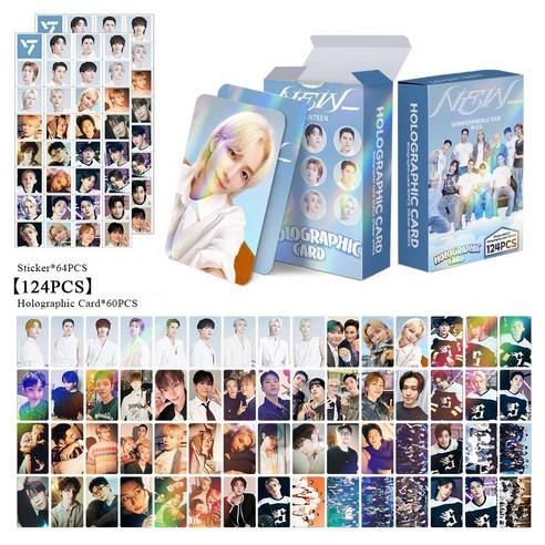세븐틴 보이넥스트도어 TXT 홀로그램 포카 124장 홀로그램 포카 60장 스티커 64장 도무송 다꾸 세븐틴 보넥도 투바투 선물용, 124개, SEVENTEEN(세븐틴)