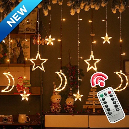 [CJ온스타일 단독] 리모컨형 USB 크리스마스 줄조명 가랜드 장식 3.5m 트리전구 야외대형 트리 조명 전구, 리모컨 골드형[별+달], 1개