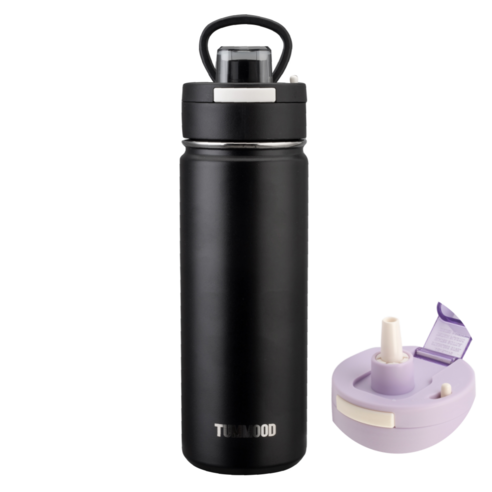 텀무드 텀블러 보온병 보냉 빨대 스텐, 1개, 600ml, 블랙