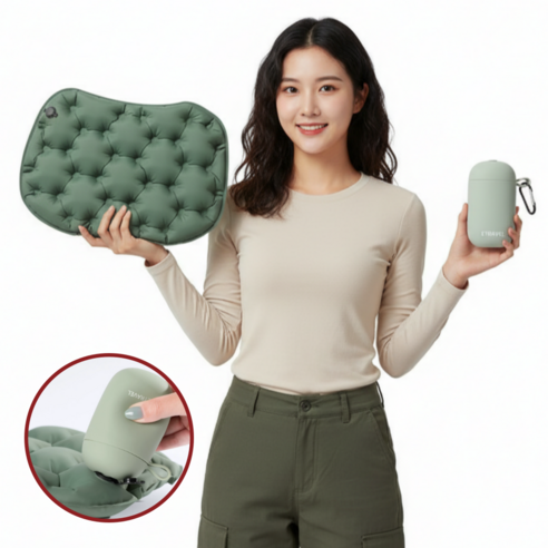 나나홈즈 초경량 에어 쿠션 의자 휴대용 등산 캠핑 접이식 방석 매트, 올리브