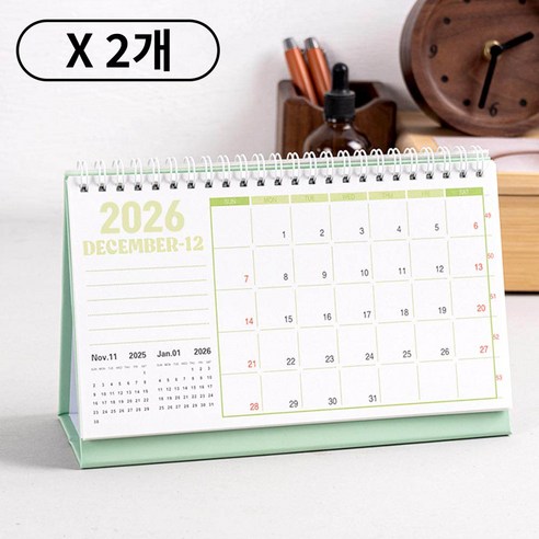 깔끔더하기 2026년 책상 달력 월간 주간 정리 플래너, 2개, 퍼플