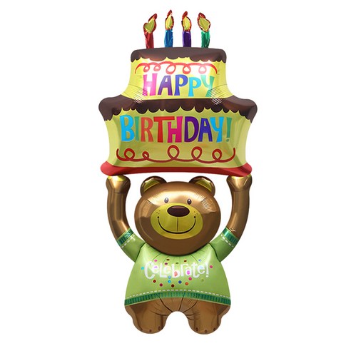 코히모 곰돌이 초대형 생일 파티 벌룬 은박 풍선 5W0450, 1개, 혼합색상