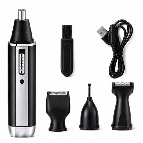 Nicoliley 남성 코털제거기 4in1 멀티트리머 그루밍 풀세트, 블랙, USB