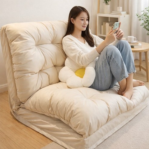 소프트엣지 2인용 접이식 좌식 소파베드, 아이보리
