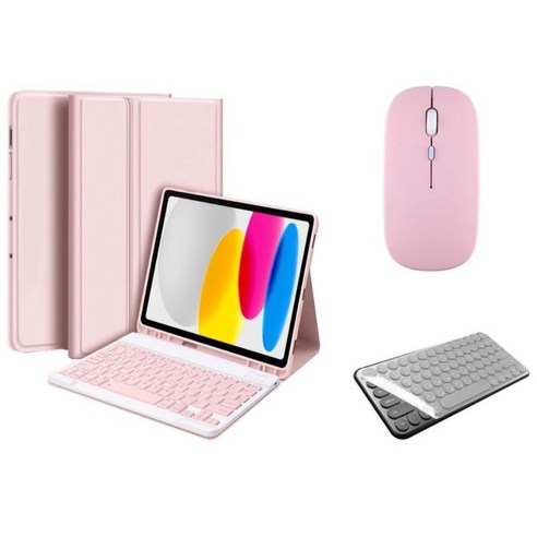 아이패드 호환 에어 프로 미니 1/2/3/4/5/6/7/8/9/10 세대 M2 M4 펜슬 수납 블루투스 키보드 케이스 무선 마우스 세트 iPad Pro Air Mini 케이스나라, 핑크