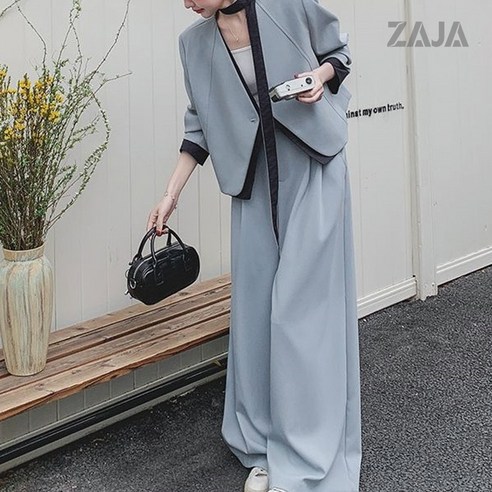 ZAJA 여성 투피스 세트 자켓 와이드팬츠 세미정장 캐주얼