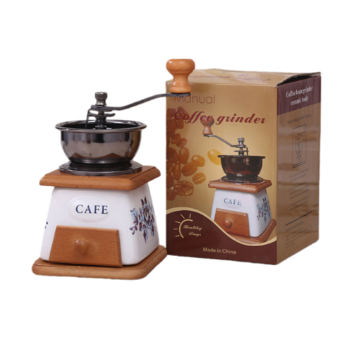JODDA 핸드 커피 그라인더 커피 그라인더 핸드그라인더, 1개, 화이트/사각 도자기 캔, 500ml