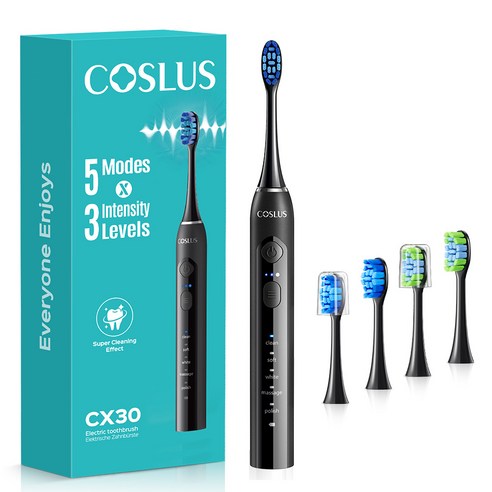 COSLUS 멀티모드음파 전동칫솔+4개 헤드, 1개, 블랙, C30 electric toothbrush