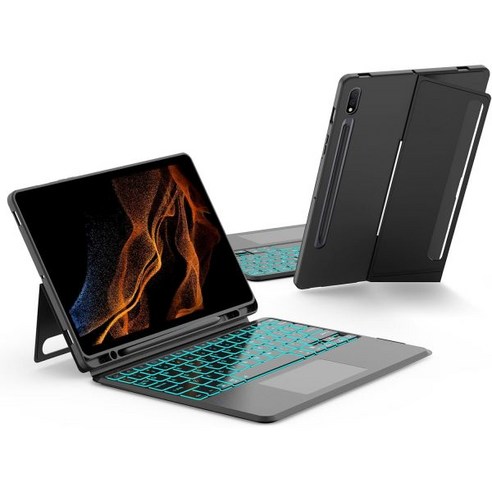 JUQITECH 트랙패드 키보드 케이스 (삼성 갤럭시 탭 S8 S7 11인치 2022/2020용) 스마트 태블릿 보호 케이스 킥스탠드 자석 탈착식 무선 백라이트 터치패드