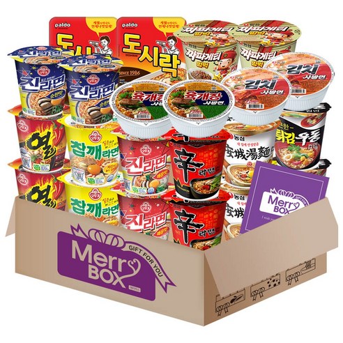 컵라면 세트(육개장사발면+김치사발면+신라면+안성탕면+튀김우동+짜파게티+도시락+미니왕뚜껑+참깨+진라면 매운맛+열)+메세지카드