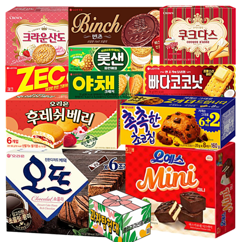 사무실 과자세트 11종 간식 모음, 1세트, D세트 오뜨쇼콜라 후레쉬베리 오예스미니 크라운산도 외