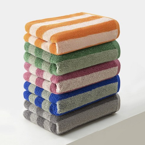 록신 호텔 수건 스트라이프 디자인 선염 40수 코마사 데일리 타월, 혼합색상, 5개