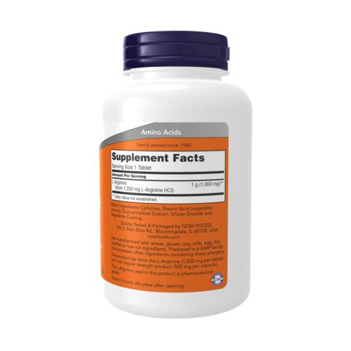 나우푸드 더블 스트랭스 L-아르기닌 1000mg 타블렛, 120정, 2개 후기 분석 - 영양 성분표 상세