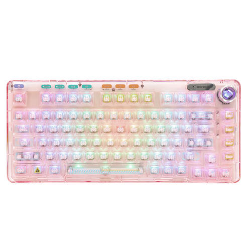 AULA F81 RGB 커스텀 3모드 유무선 기계식 키보드, 핑크, 크리스탈 콜드축, 제조사축