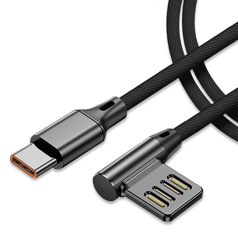 고속충전 파워플로우 USB to C타입 데이터 L자형 케이블, 1개, 블랙, 0.5m