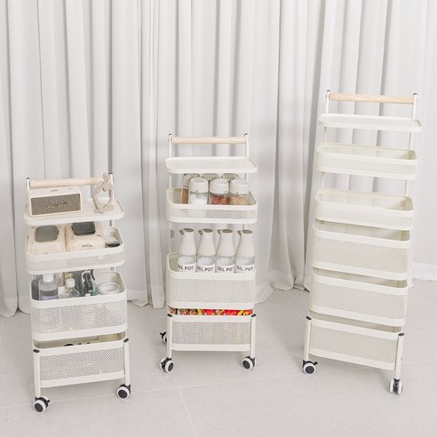 비다하우스 오픈 사각 철제 회전 트롤리 이동식 수납 선반