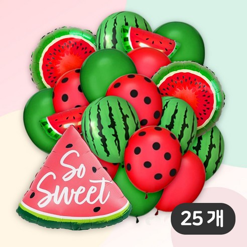 [파티지] 스위트 수박풍선 세트 / 풍선장식 과일 여름 수박 풍선, 1세트, Sw_01_스위트 조각 수박 라텍스풍선세트_25입