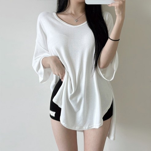 마이쏭 여성 빅사이즈 오버핏 박스티 여리여리 무지 라이프유넥루즈핏반팔티