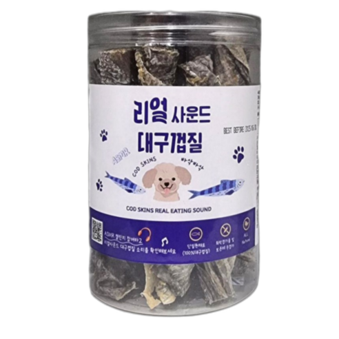 강아지간식 리얼사운드 대구껍질 ASMR 바삭바삭한 애견개껌 코드스킨, 120g, 생선, 1개