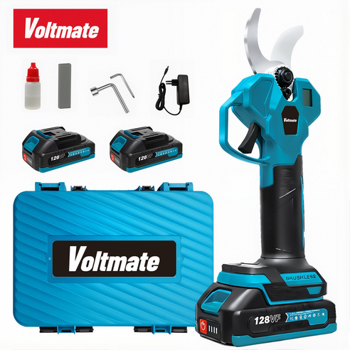 [국내발송] VoltMate 21V 다목적 무선 충전 전동 전지가위 공구 세트 LED 전량 표시 전동가위+2000mAh 배터리 2개 BLDC모터, 1세트