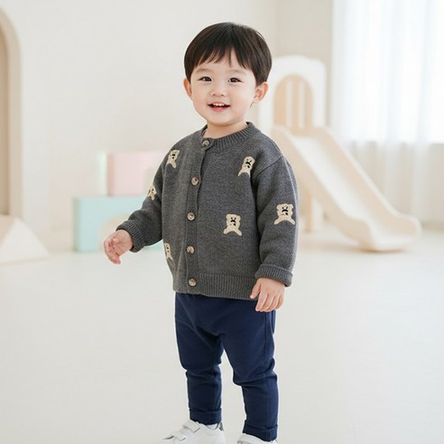 몽실이 곰돌이 자수 가디건 가을 봄 간절기 니트가디건 남아 여아 곰자수 아우터 외출복