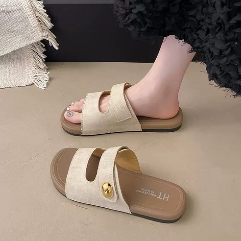 Siluno 여성용 스웨이드 벨크로 조절 슬리퍼