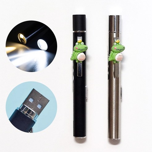 USB 충전식 동공펜 LED 라이트펜 불빛 펜 2종 라이트 간호사 군인, 1개, 그린악어 블랙