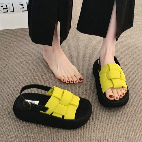 FIRSGIRL 여성 여름 샌들 키높이 스트랩 쿠션 통굽 슬리퍼형 5cm