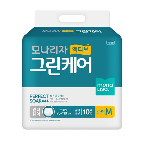 모나리자 액티브 그린케어 성인용기저귀 언더웨어 팬티형 기저귀, 중형, 10개입, 1개