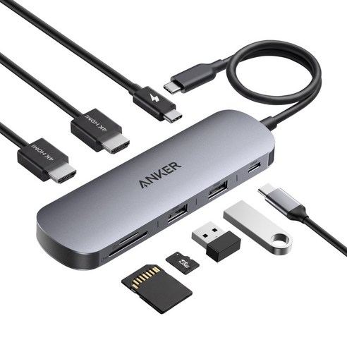 앤커 나노 USB-C 8-in-1 듀얼 디스플레이 허브, 1개, 그레이