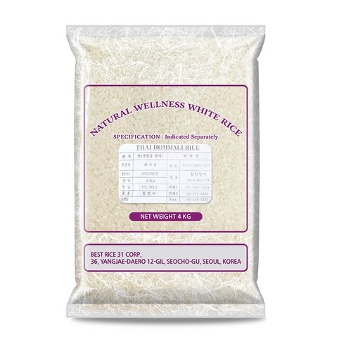 삼일상사 자스민쌀 4kg 안남미 태국쌀 1등급 홈말리 THAI HOM MALI RICE jasmine rice, 1포