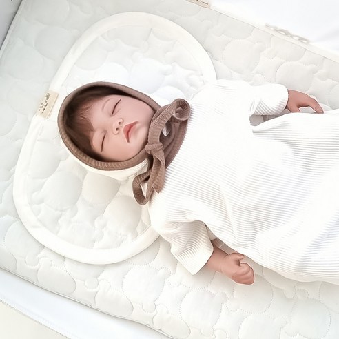 아이레빗 유아용 아기 순면 인견 곰돌이 땀패드 베개 태열 신생아 출산선물, 인견 곰누빔 크림아이보리 인견 곰누빔 크림아이보리
