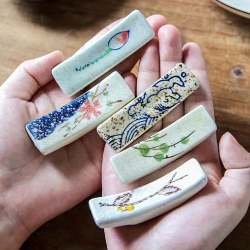 전통 수공예풍 도자기 수저받침 5종 세트, 1세트, 6.7*2cm