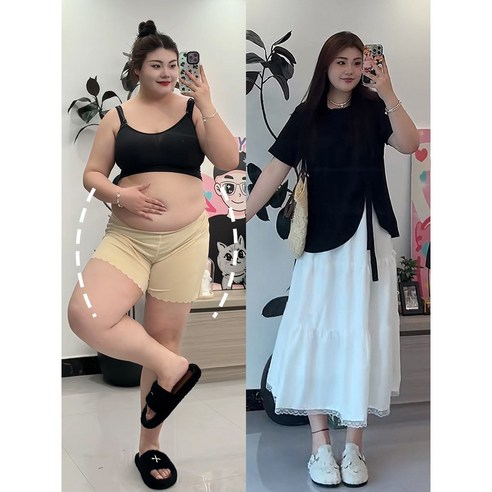 ANYOU 빅사이즈 여름 원피스 복부 커버 슬림핏 반팔 스커트 투피스 세트 여성 여름 원피스 빅사이즈 여성의류