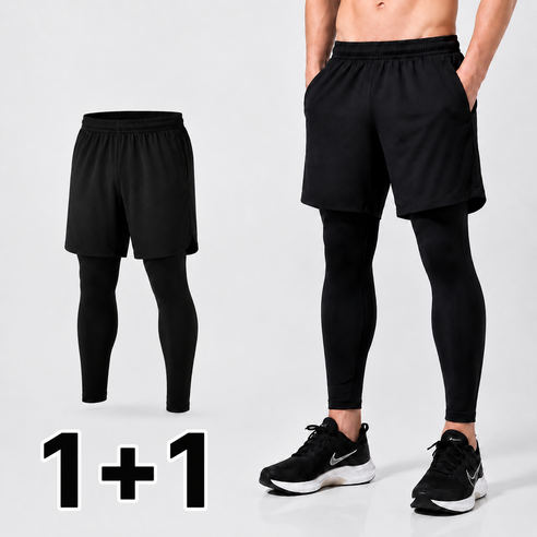 히트그램 1+1 남자 운동 반바지 레깅스일체형 헬스 러닝 팬츠
