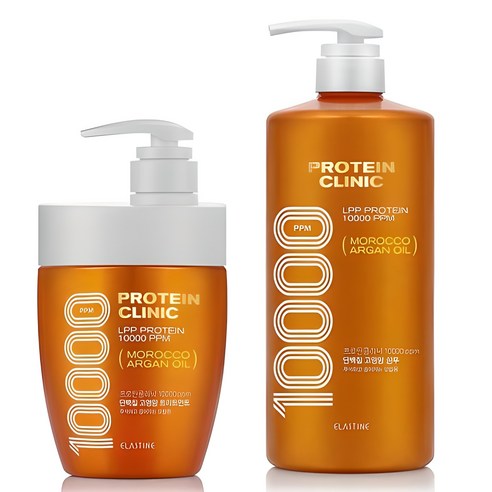 엘라스틴 프로틴 클리닉 10000 모로코 아르간 오일 단백질 고영양 샴푸 플로럴 머스크 향 1L + 트리트먼트 700ml 세트, 1개