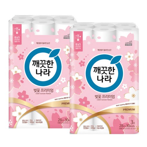 깨끗한나라 벚꽃프리미엄 롤화장지 3겹 28m 30롤 2팩 솔직 후기 | 실사용자 리뷰 분석 썸네일