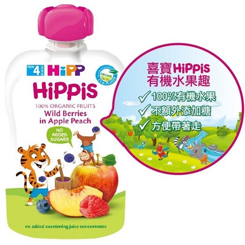 HIPP 喜寶生機水果趣纖果泥，多種水果口味，100g，寶寶副食品，無添加糖、人工色素，適合4個月以上, 1個, 蘋果草莓4M+ - 果汁/飲品| 酷澎