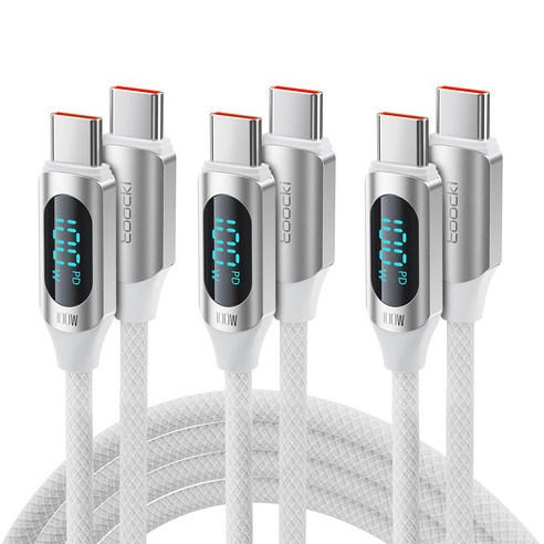 TOOCKI 알루미늄 합금으로 디스플레이 C-C 100w 고속 충전케이블, 2m, 화이트, 3개