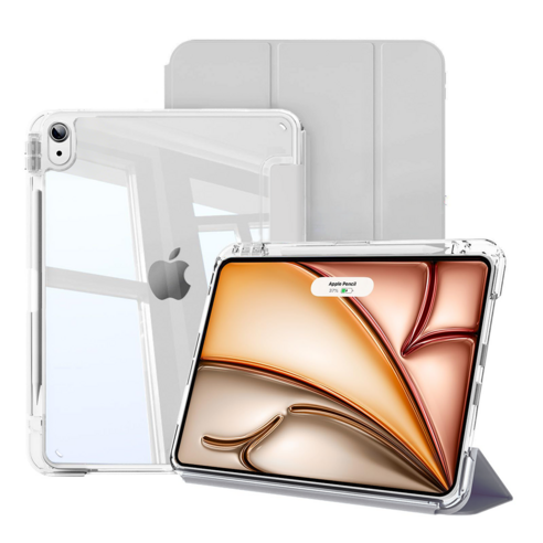 헤미션 아이패드 펜슬 수납 클리어 범퍼 스마트커버 태블릿 케이스 에어8/7/6 프로8/7/6/5/4/3세대 11/13인치, 그레이, 1개