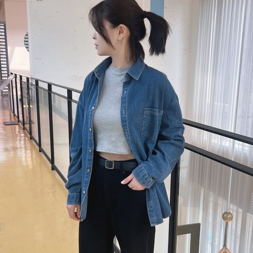 여성 청남방 코디 데님 셔츠 오버핏 청자켓 빅사이즈 커플 포켓